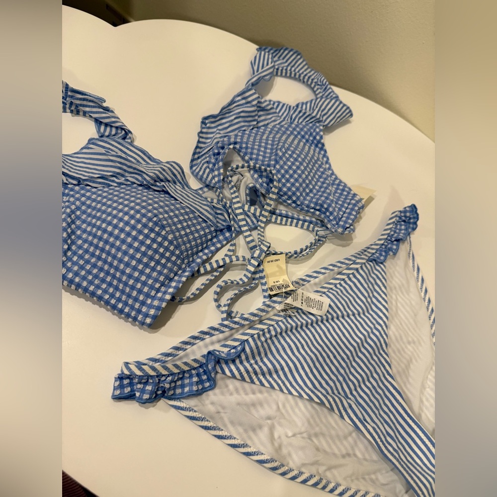 Aerie Blue and White Bikini Set